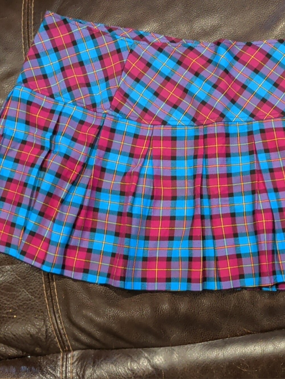 Plaid Mini Skirt in Pink & Blue